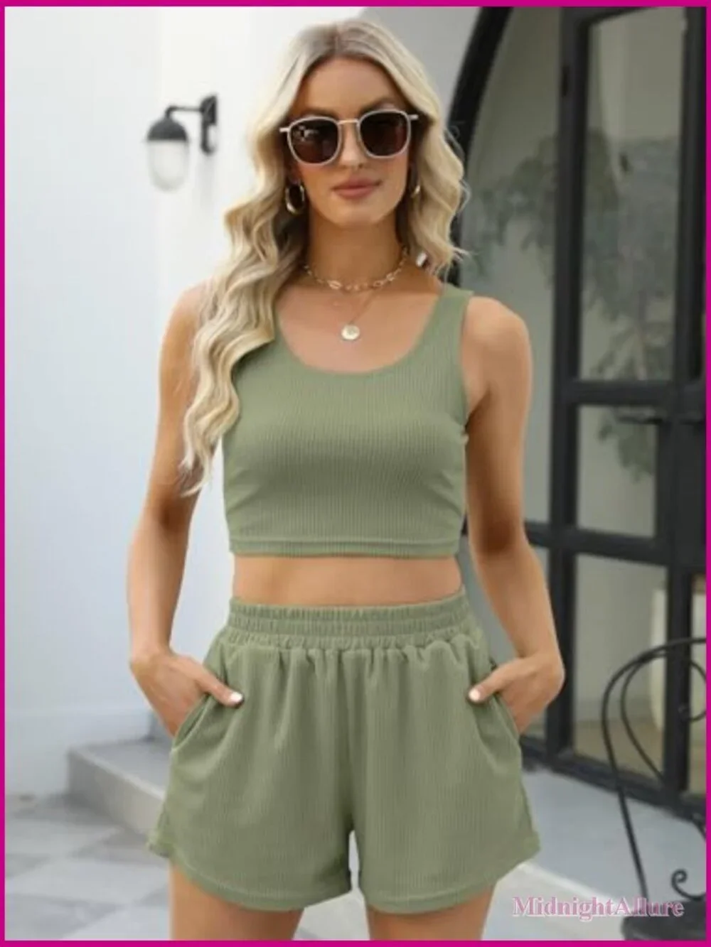 Womens Two Piece Summer Outfits Sleeveless Crop Top High Waisted Shorts Lounge